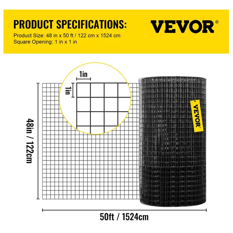 VEVOR Hardware Cloth,Galvanized Steel Vinyl Coated Chicken Wire Fencing,for Garden Fencing & Pet Enclosures - 48" x 50' size