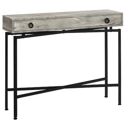43 Inch Modern Console Table Wood Veneer Top with Drawer and Black Steel Base for Entry Hall - 42.5”L x 12”W x 32.5”H