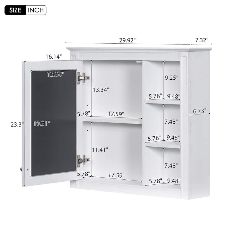 Modern Wall Mounted Bathroom Medicine Cabinet with Mirror & 3 Open Shelves