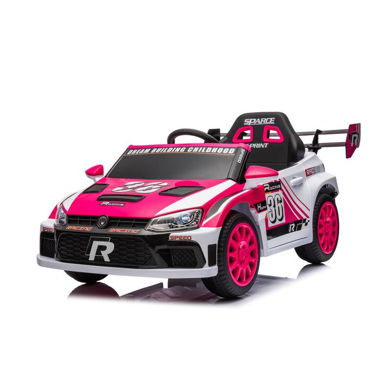 Pink Electric Car for Kids with Seat Belts, Battery Powered Electric Car with Battery Display, Racing Car Toy with Bluetooth