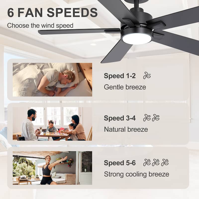 42/48/52/56/60/65-IN LED Ceiling Fan with Light Kit and Remote(5/6/7/8-Blade)