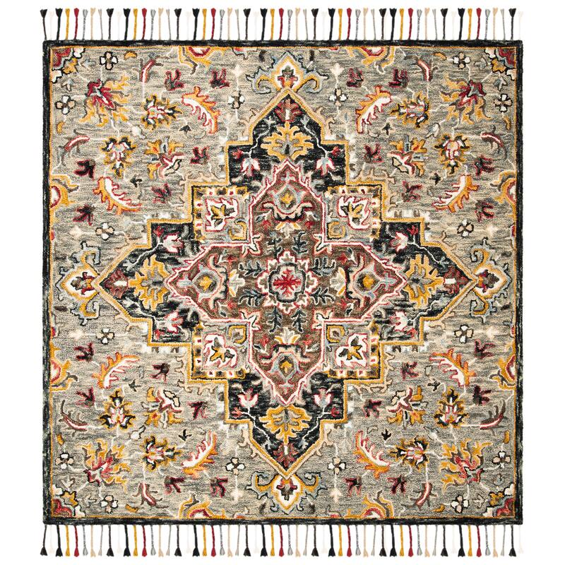 SAFAVIEH Handmade Aspen Olinta Boho Tribal Wool Rug - 7' Square - Grey/Charcoal