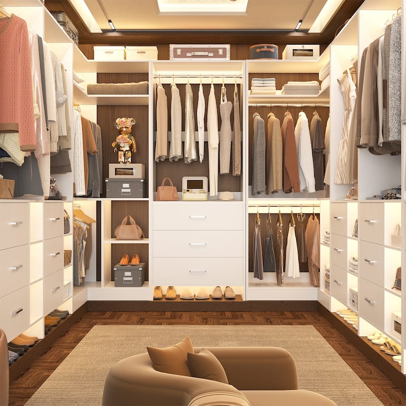 Cimly Set of 3 Closet Organizer with Drawers, U Shaped Freestanding Closet System