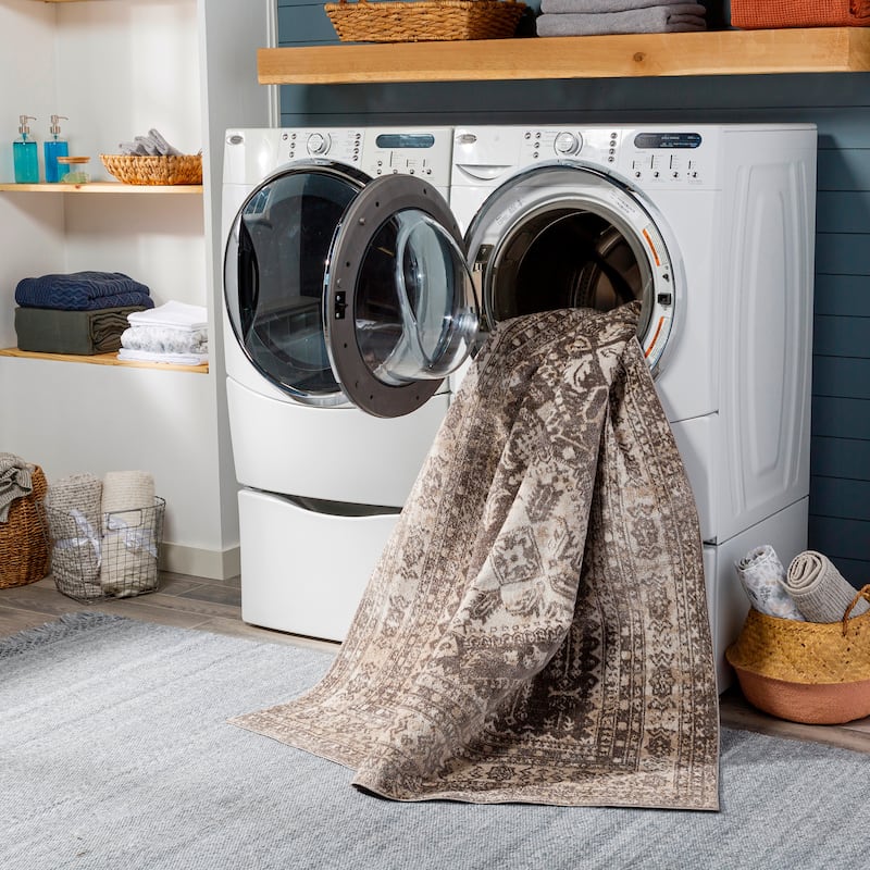 Livabliss Ambridge Machine Washable Traditional Diamond Area Rug - 2' 7" x 7' 3" - Taupe - Runner