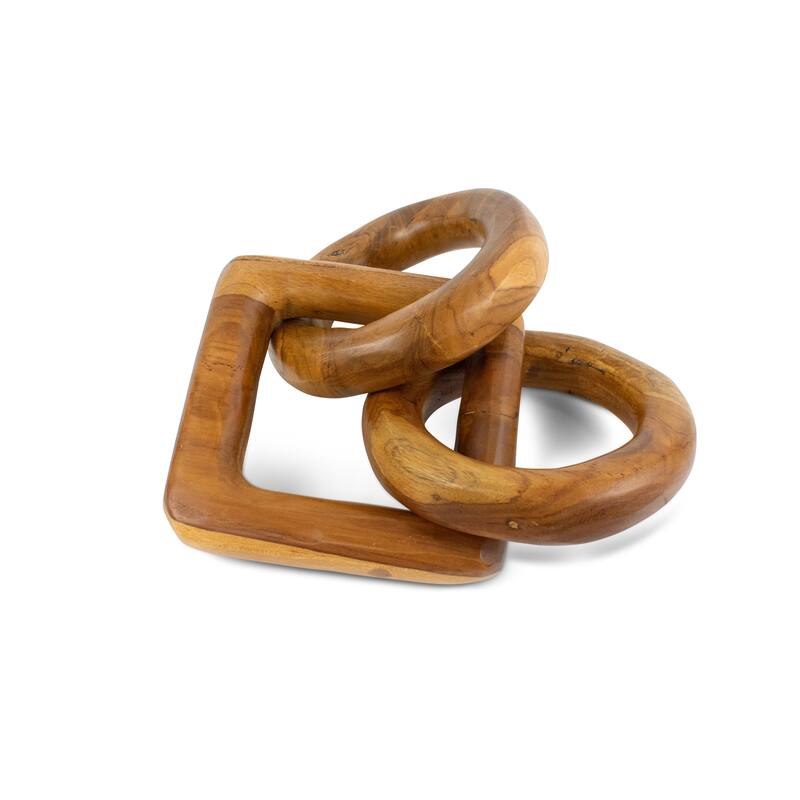 Wood Chain Link Sculpture – Hand Carved 2 Round 1 Square Link Decor, Rustic Modern Accent