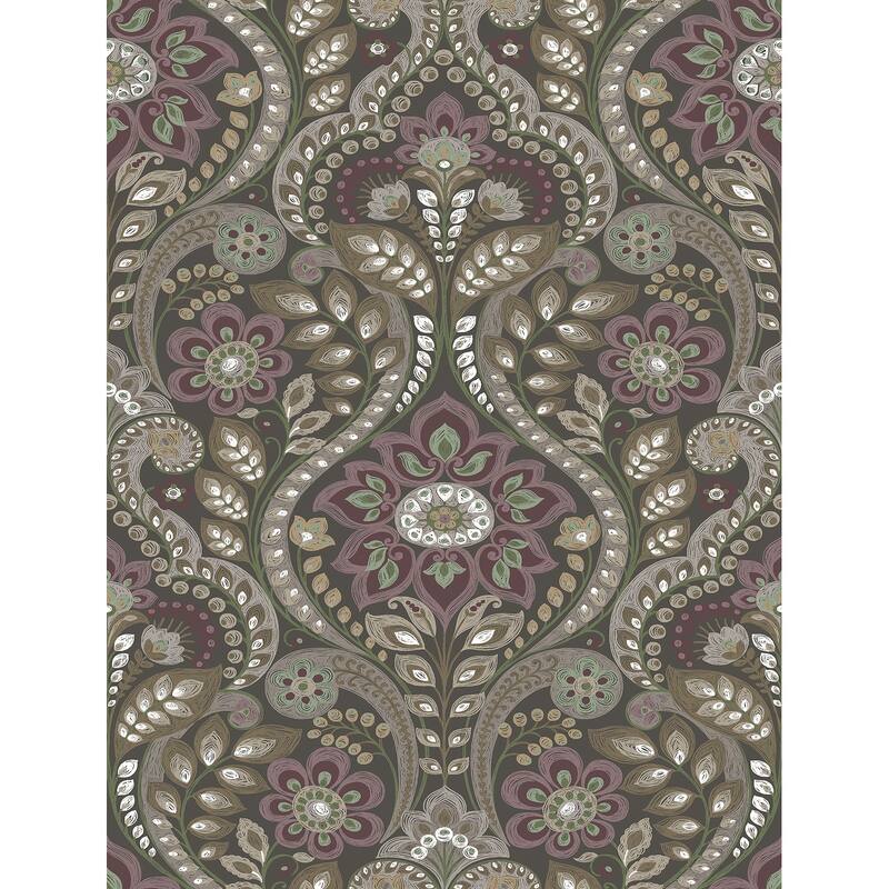 Guadalupe, Night Bloom Damask, 33 FT. L x 20.5In. W Wallpaper Roll