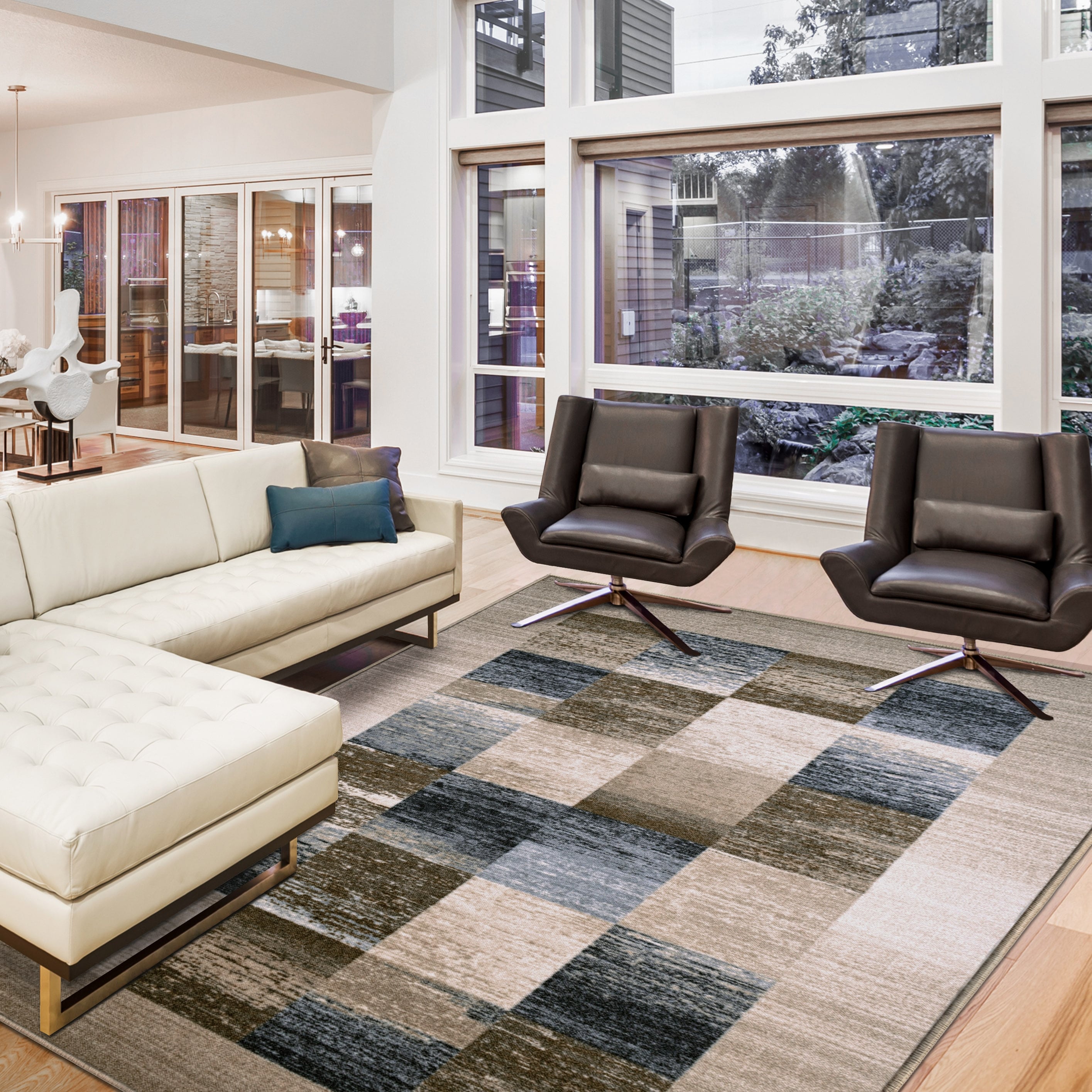 Beverly Rug Indoor Bordered Area Rugs, Non Slip Rubber Backing Modern Living