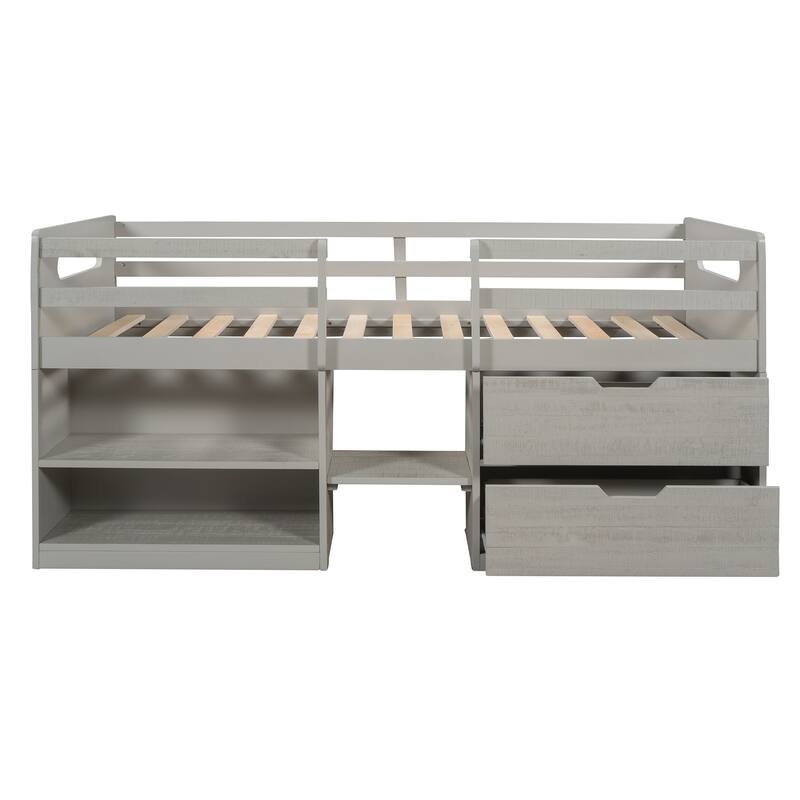 Twin Loft Bed with Built-in Storage, 2 Shelves, and 2 Drawers, No Box Spring Needed