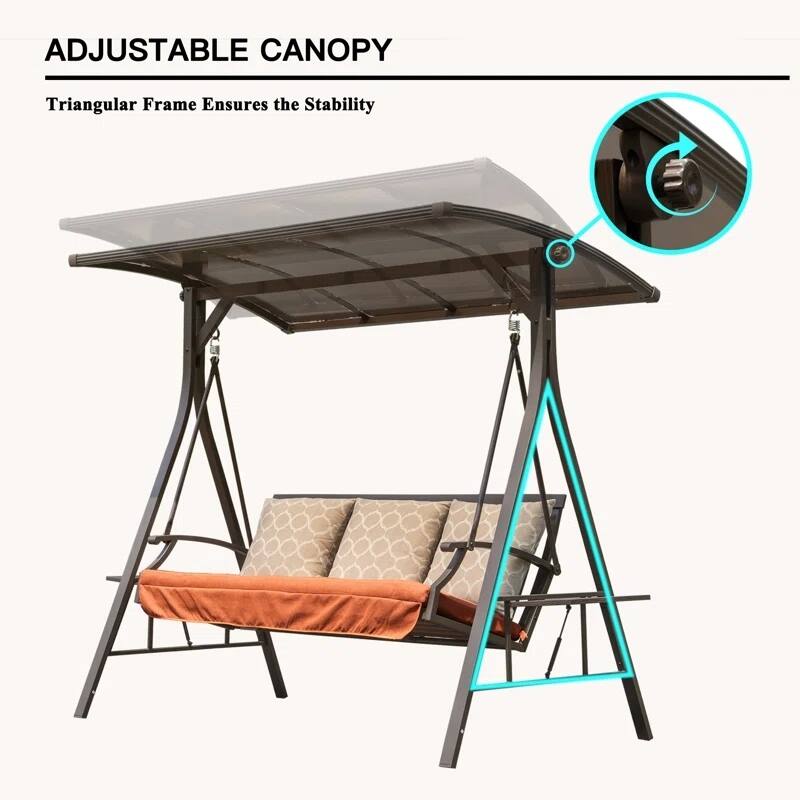 GDFStudio - Bella Outdoor Adjustable Patio Swing Chair with Steel Frame and Canopy