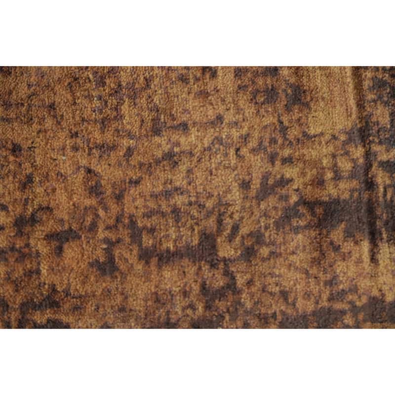 Hand Knotted Oriental Viscose Silk Carpet Modern Abstract Yellow & Gold Abstract Area Rug - 7' 9'' X 5' 8''