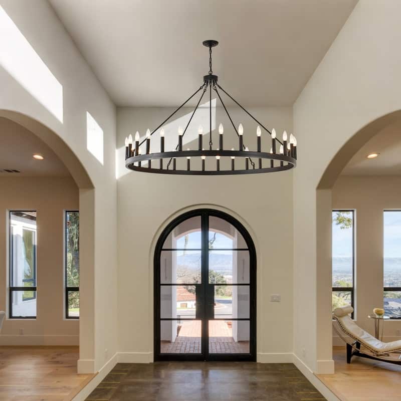 Farmhouse Modern Wagon Wheel Chandeliers Large Black High Ceiling Chandelier