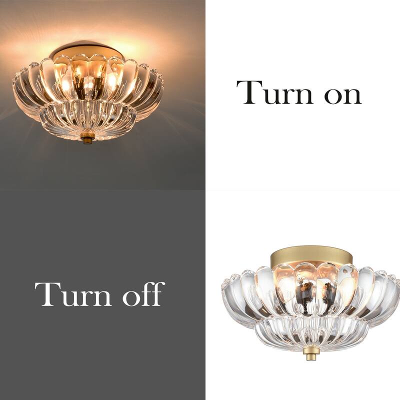 Bolero 3-light Modern Gold Metal with Scalloped Clear Glass Semi Flush Mount Ceiling Light