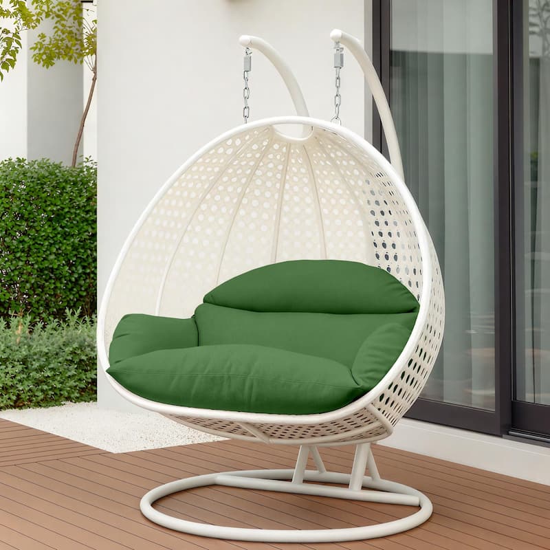 Egg-Shaped Swing Chair with Stand 2-Person Outdoor Patio Swing - Iron Frame & All-Weather Washable Cushions