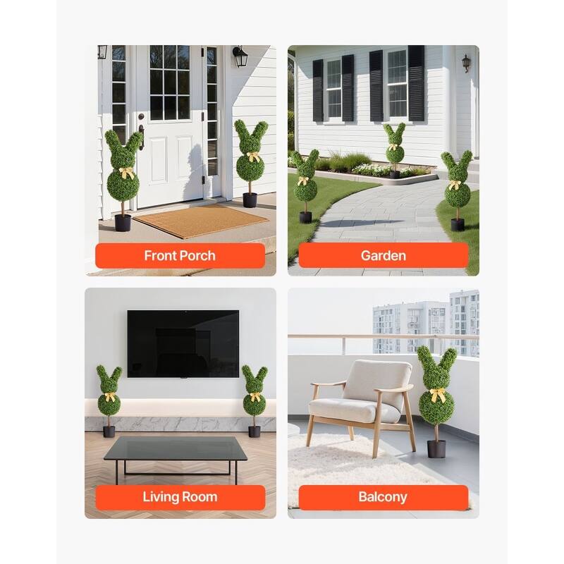 Set of 2 Artificial Topiary Trees 36" Faux Green Plants with PE Leaves & Iron Trunks, Weather-Resistant Decorative Greenery