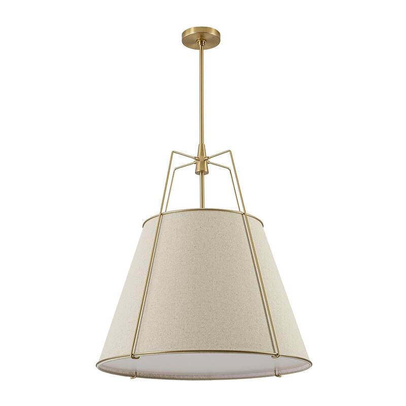 Mid Century 4-Light Conical Ivory Linen Lantern Pendant Ambient Light