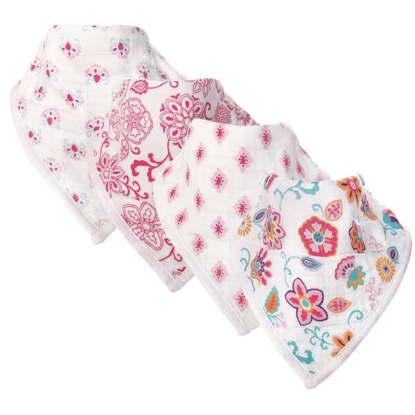 slide 1 of 1, Hudson Baby Infant Girl Muslin Cotton Bandana Bibs 4pk, Floral, One Size - Floral - One Size One Size - Floral