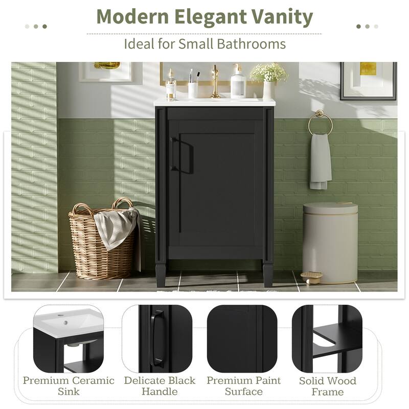 20" Small Bathroom Vanity with Ceramic Sink - Soft-Close Door, Adjustable U-Shaped Shelf, Freestanding Cabinet