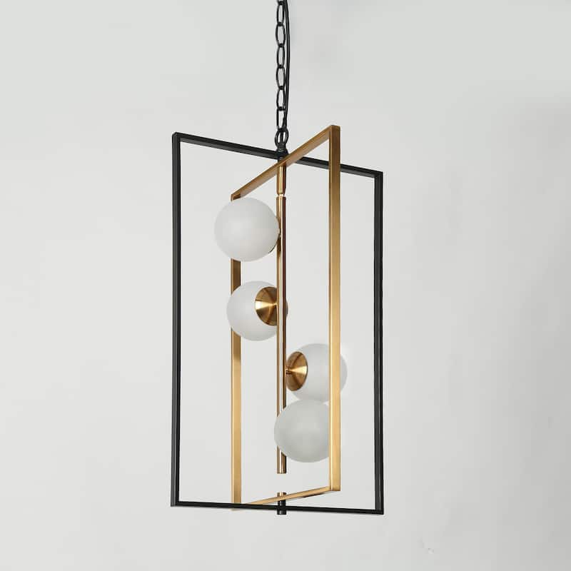 Icey Modern Black Gold LED Chandelier 4-Light Geometric Pendant Lights for Dining Room - 14.5" L x 13" W x 25.5" H
