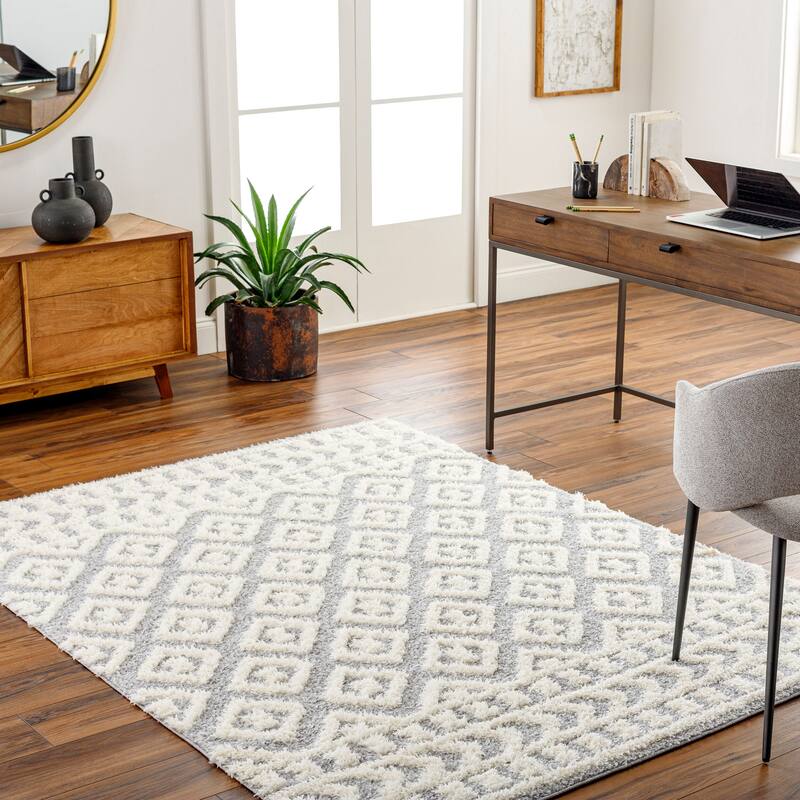 Livabliss Rodos Transitional Diamond Plush Area Rug - 5' 3" x 7' - Grey/Ivory