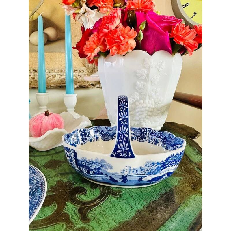 Spode Blue Italian Handled Basket - 6 inch