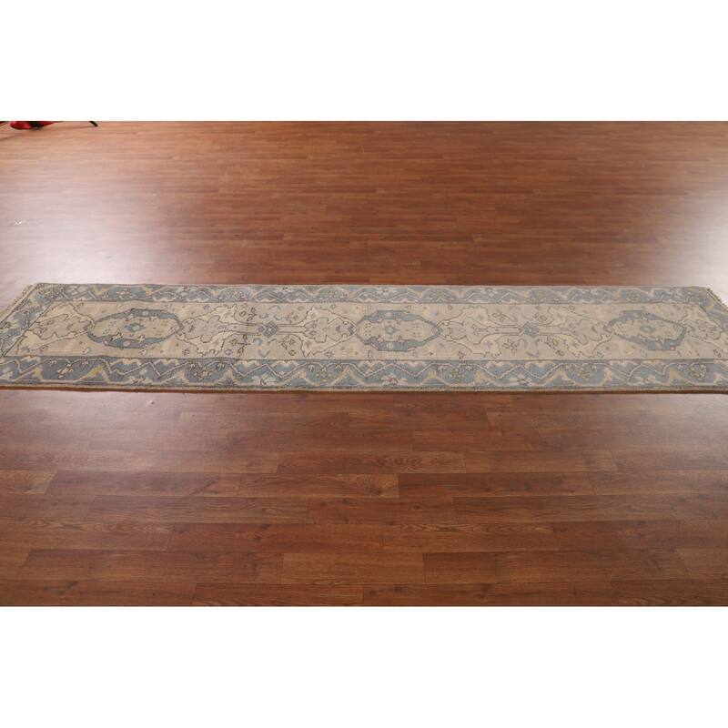 Earth Tone Oushak Oriental Runner Rug Handmade Wool Carpet - 2'3"x 10'1"