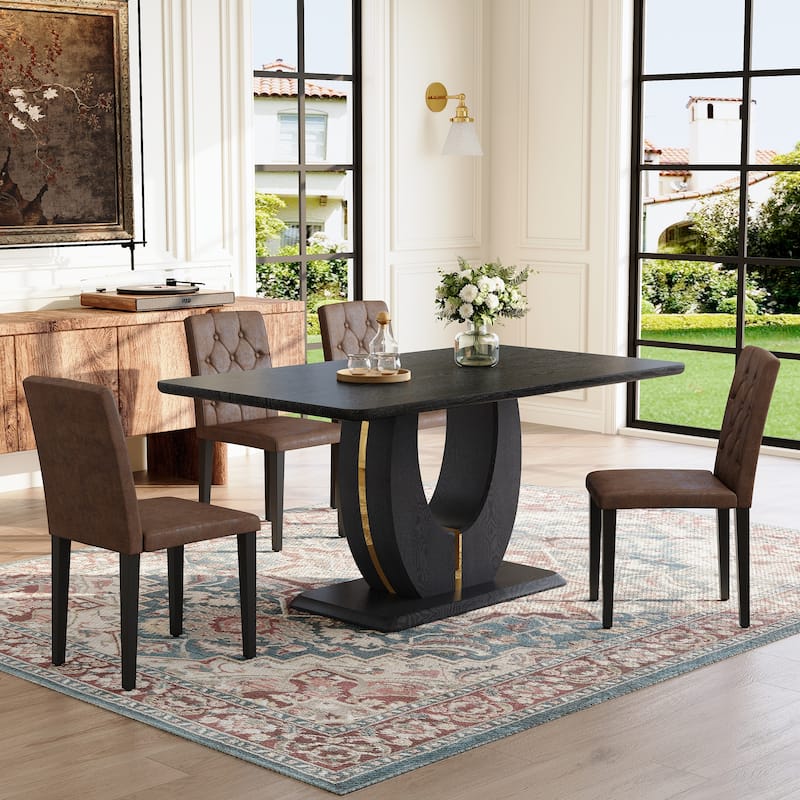 5-Piece Rectangular Dining Table Set, 63-inch Wooden Dining Table with 4 Upholstered Chairs, Stylish Dining Room Table Set for 4