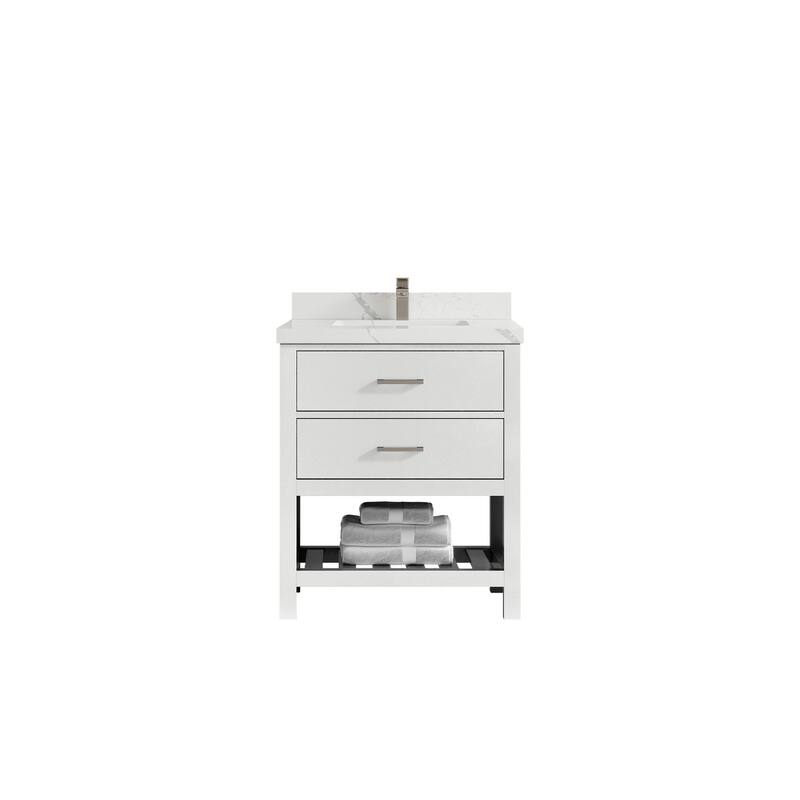 Willow Collections 30 in. W x 22 in. D Parker Single Sink Bathroom Vanity with Countertop - 2" Calacatta Laza - White