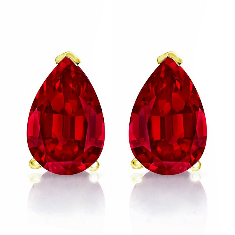 Auriya 14k Gold Lab Grown Gemstone Ruby Stud Earrings Pear 0.25 to 5.00 ct. tw. V-End Prong Screw-Back