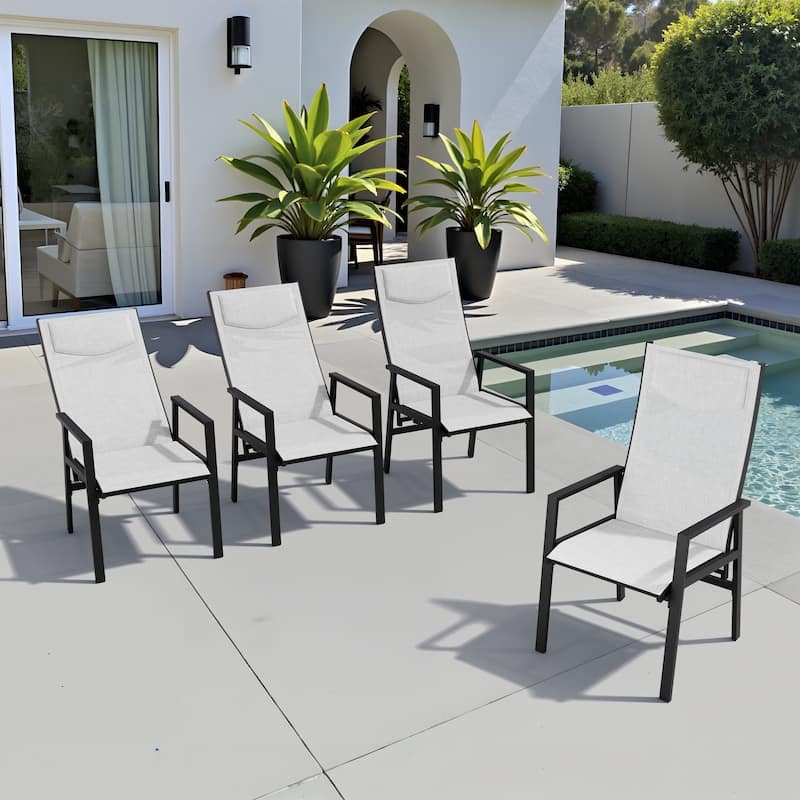 Patio Aluminium Folding Dining Chairs with Pneumatic Angle Adjustable Back