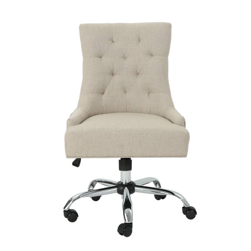 360° Rotating Home Office Chair, Adjustable Height Ergonomic Chair, Upholstered Desk Stool with Metal Base and Wheels - N/A