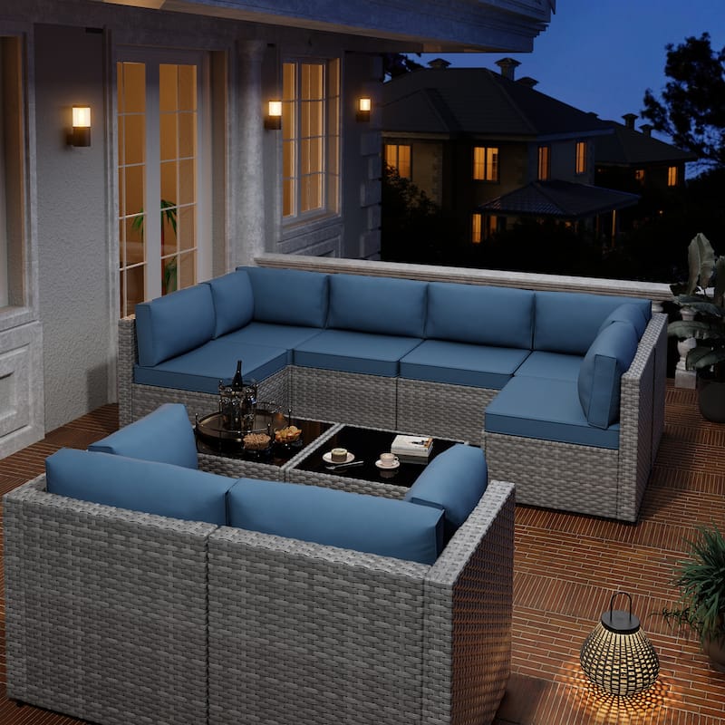 10-Piece Sectional Seating Group with Cushion, Wicker Sectional Sofa