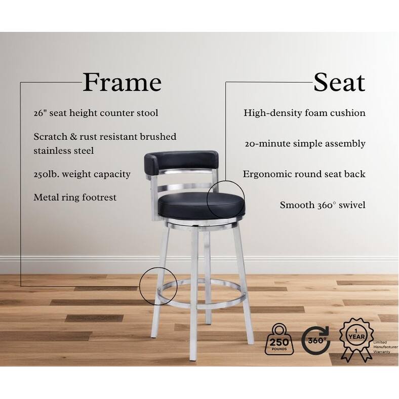Modern Faux Leather Bar or Counter Height Swivel Bar Stool