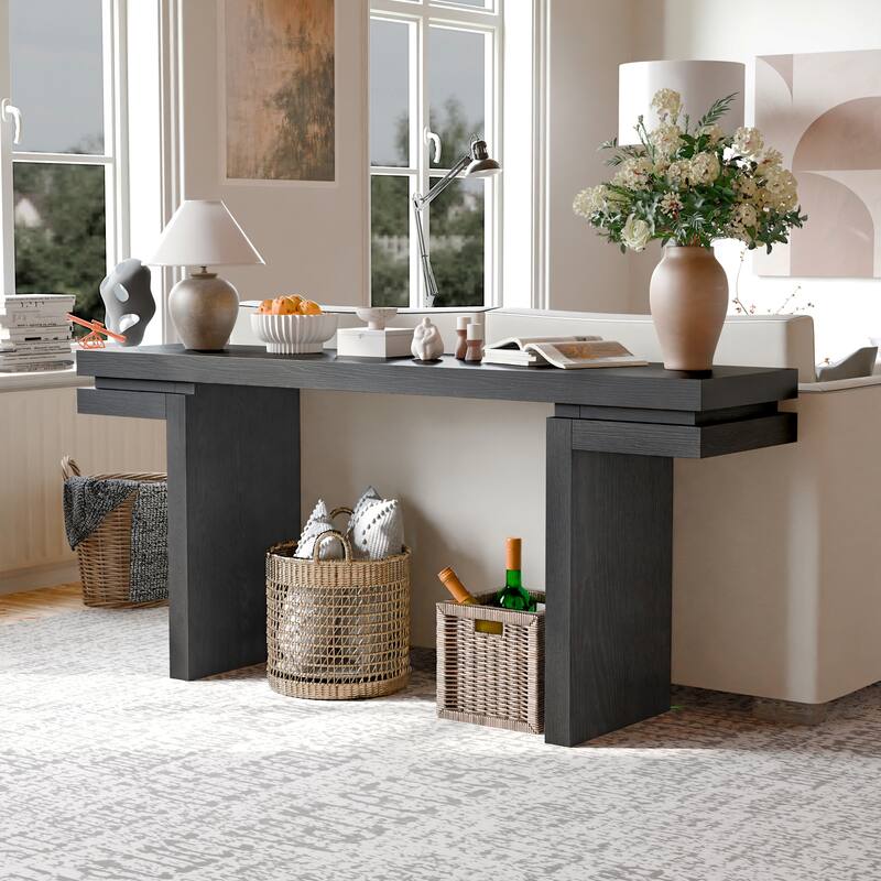 66 Inch Extra Wide Console Table - Minimalist with Real Wood Veneer, Black
