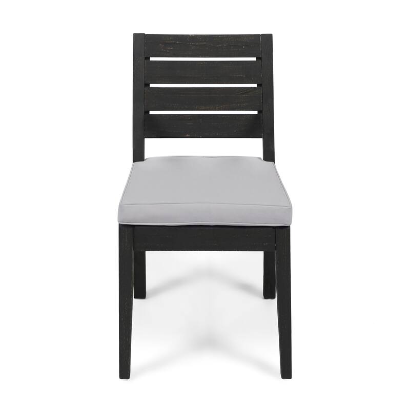 Outdoor Acacia Wood Armless Dining Chair with Cushions (Set of 2), Sandblasted Dark Gray + Light Gray