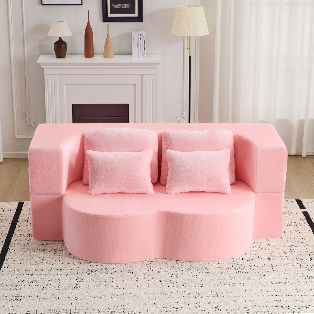 Folding Plush Futon Loveseat Couch Converts into Sleeper Sofa Bed or Yoga Mattress, High-Density Foam Queen Size Floor Bed