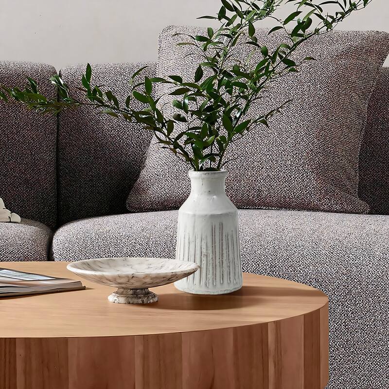 Vintage White Ribbed Terracotta Vase (Single)