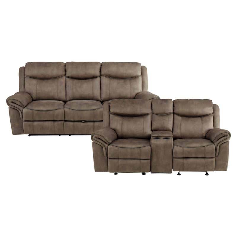 Brisa 2-Piece Manual Reclining Living Room Sofa Set - Brown(Polished Microfiber)