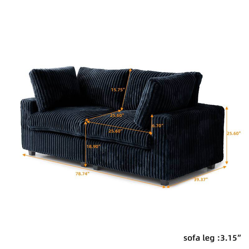 78.74" Soft Plush Modular Sectional Loveseat Sofa Upholstered Couch