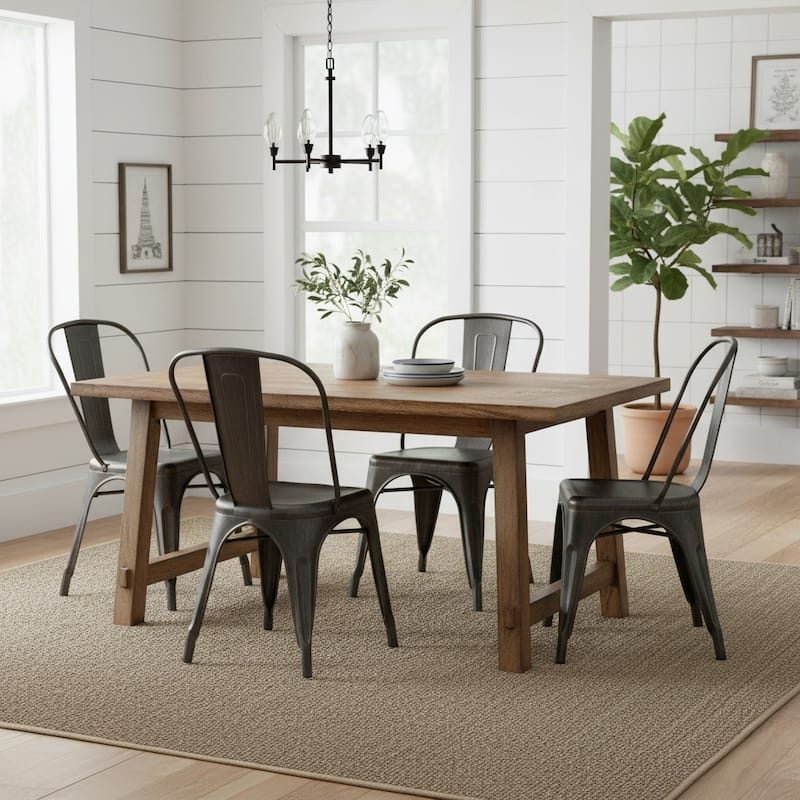 Modern Metal Dining Room Kitchen Bar Chair Set - Set of 4 - Distressed