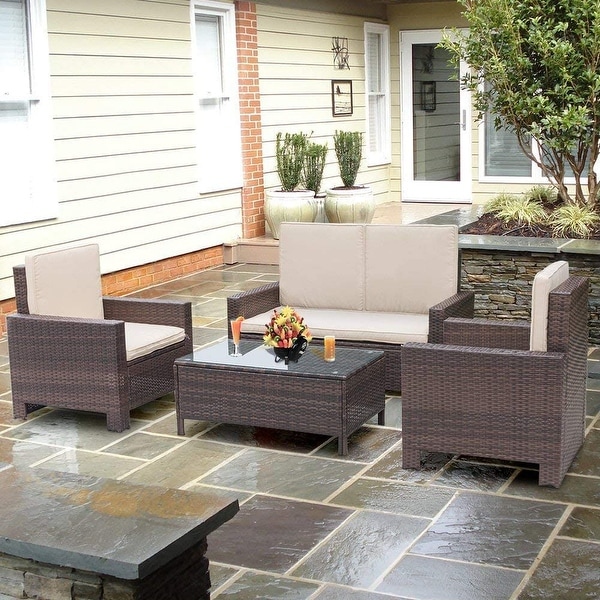 Walnew 4 pieces outdoor patio furniture sets rattan chair discount wicker conversation sofa set