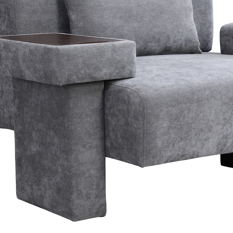 Modern Armchair Lounge Chair Sofa Chair with Built-In Storage, Wooden Table Armrest, Extra-Wide Seat