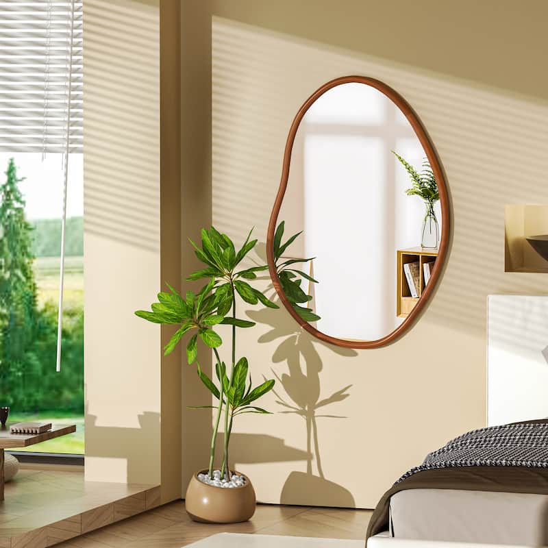 Asymmetrical Decorative Wall Mirror Irregular Wood Frame - 22.05" W x 32.28" H x 1" D