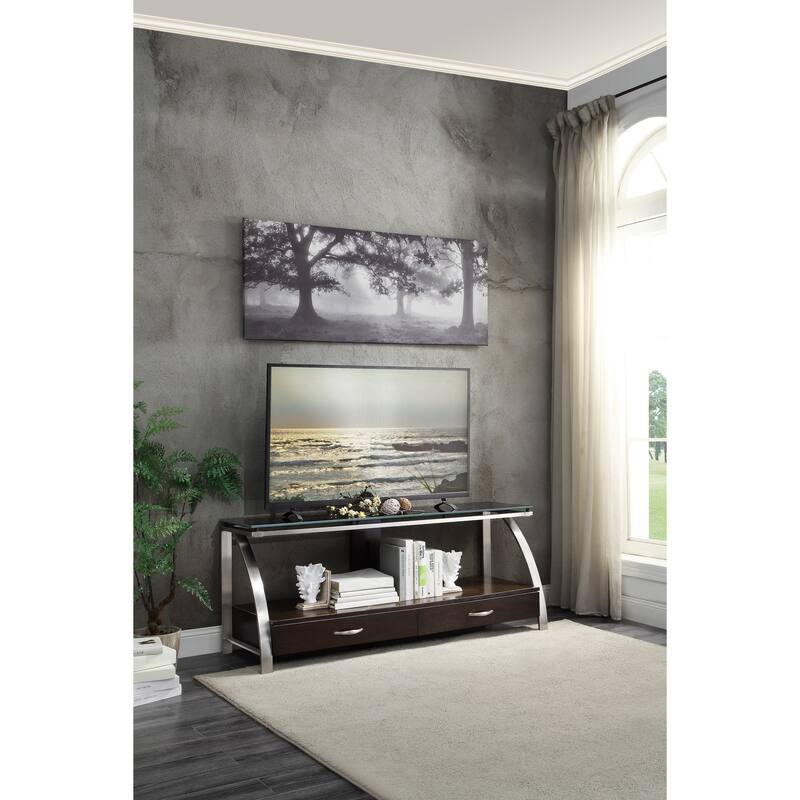 1pc Modern Design TV Stand Glass Top Stainless Steel Frame Living Room Furniture, TV Console Table