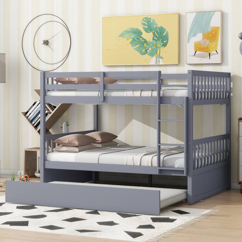 Full Over Full with Trundle, Convertible to 2 Full Platform Beds,Bunk Bed with Ladder and Safety Guardrails