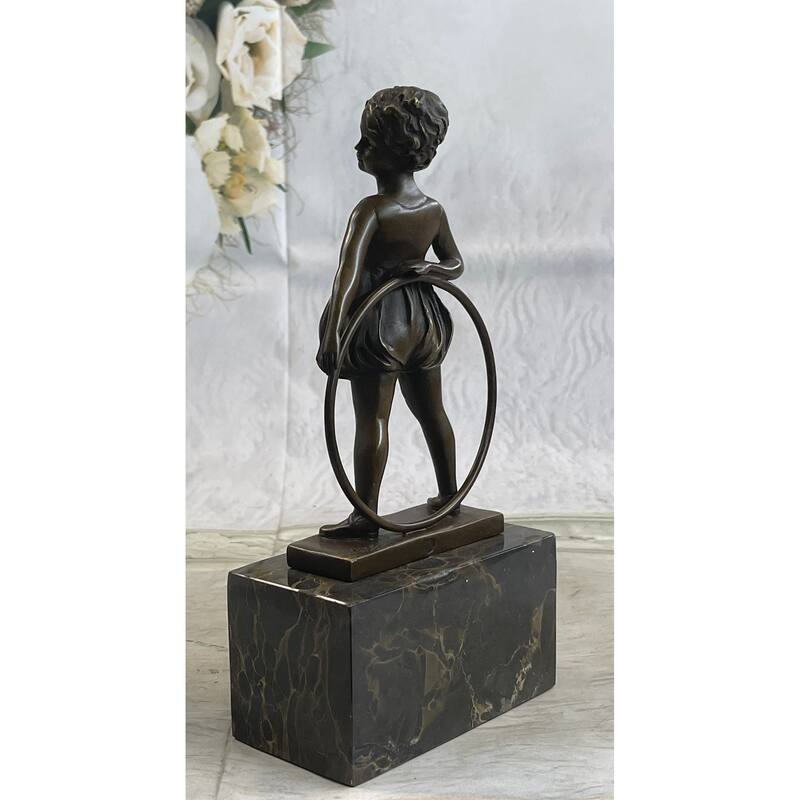 Bronze Marble Statue Pretty Girl Playing Bookend Figure Figurine Art Deco Sale