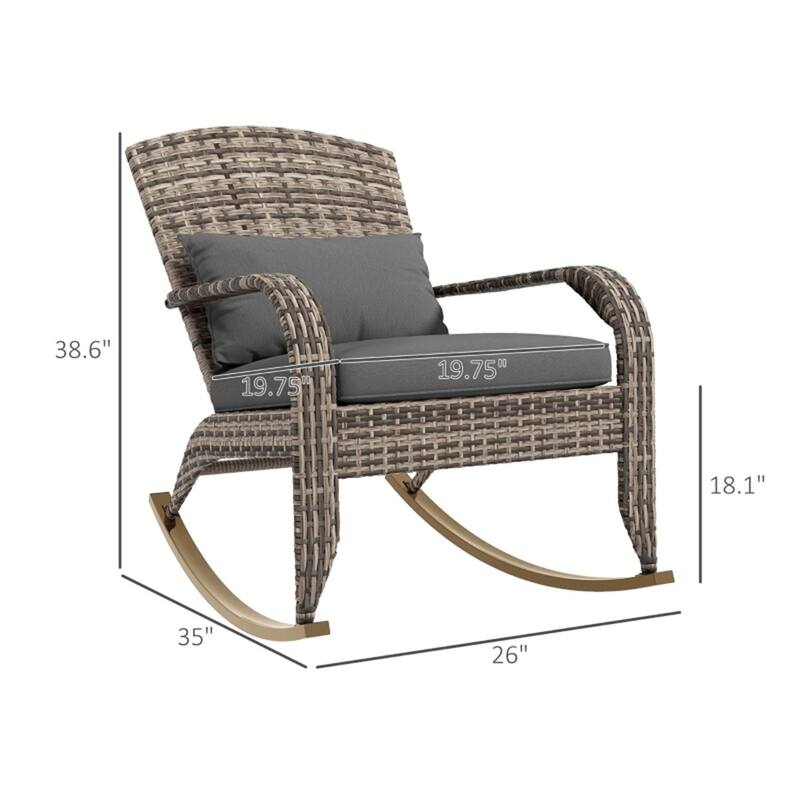 Adirondack Rocking Chair Outdoor PE Rattan with Cushions Steel Frame Patio Garden Porch - 26" W x 35" D x 38.5" H