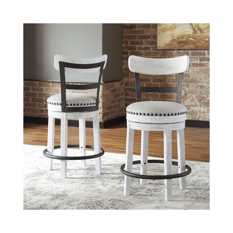 Valebeck White Counter Height Swivel Stool - 19.25" W x 19.25" D x 36.88" H - Single - White - Counter Height
