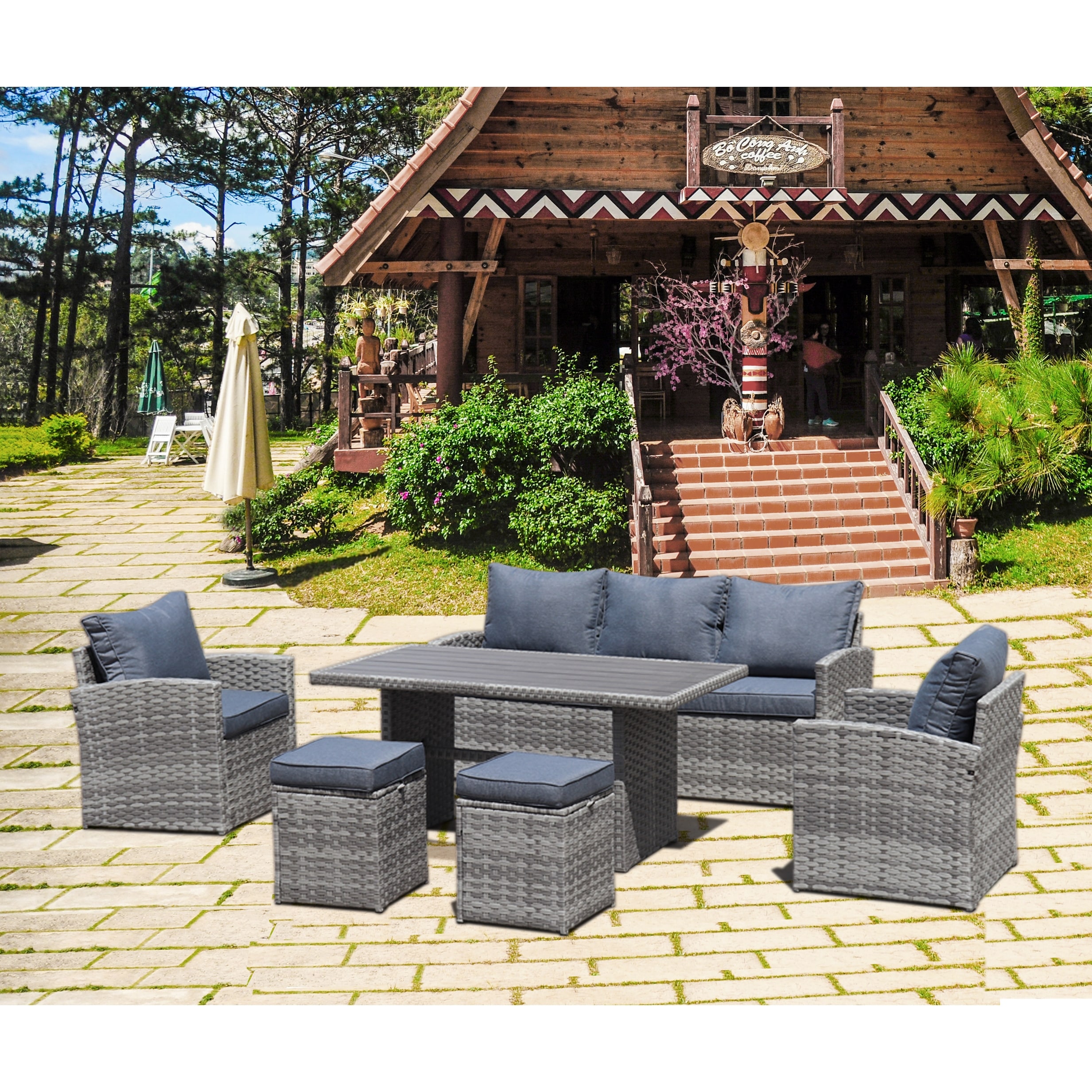 6 piece rattan cube garden furniture sales