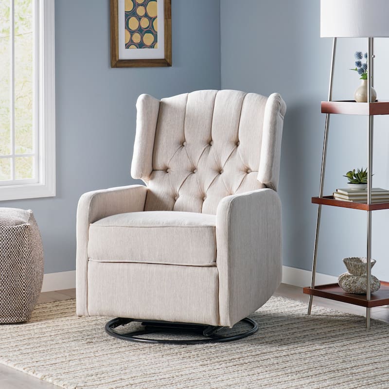 Mohaven Contemporary Tufted Wingback Swivel Recliner by Christopher Knight Home - Beige + Black