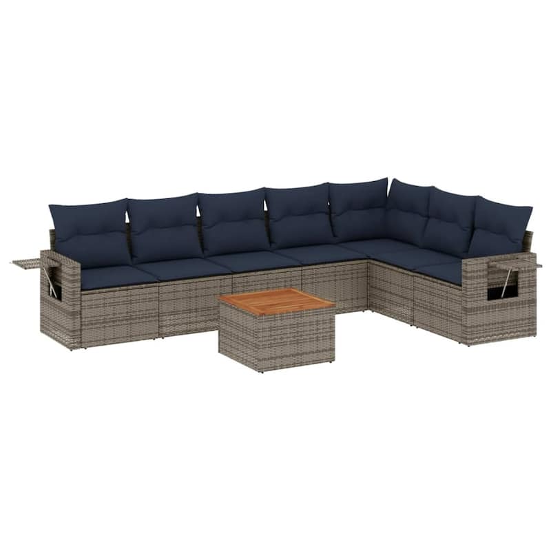 vidaXL 8 Piece Patio Sofa Set with Cushions Black Poly Rattan - 24.4" x 24.4" x 27.2"